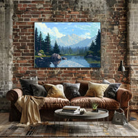 Tranquil Mountain Lake Vintage Travel Poster Art