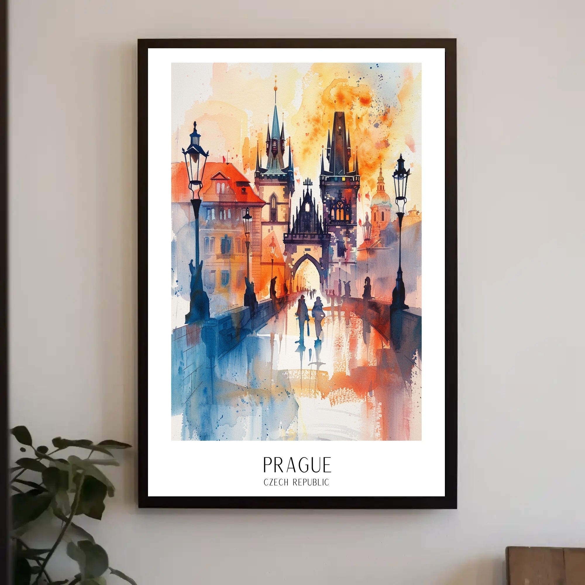 Prague Dreamscape Watercolor Urban or Cityscape Poster PosterGoat