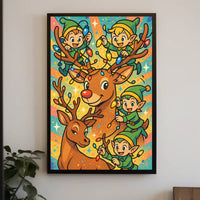 Festive Elves And Reindeer Poster