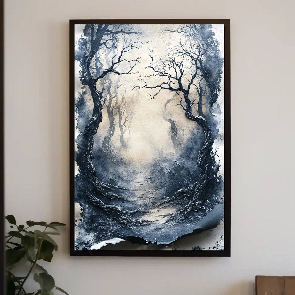 Misty Forest Path Eerie Landscape Artistic Poster
