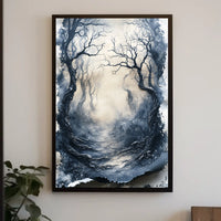 Misty Forest Path Eerie Landscape Artistic Poster