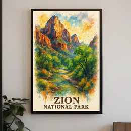 Zion National Park Watercolor Landscape Art Poster