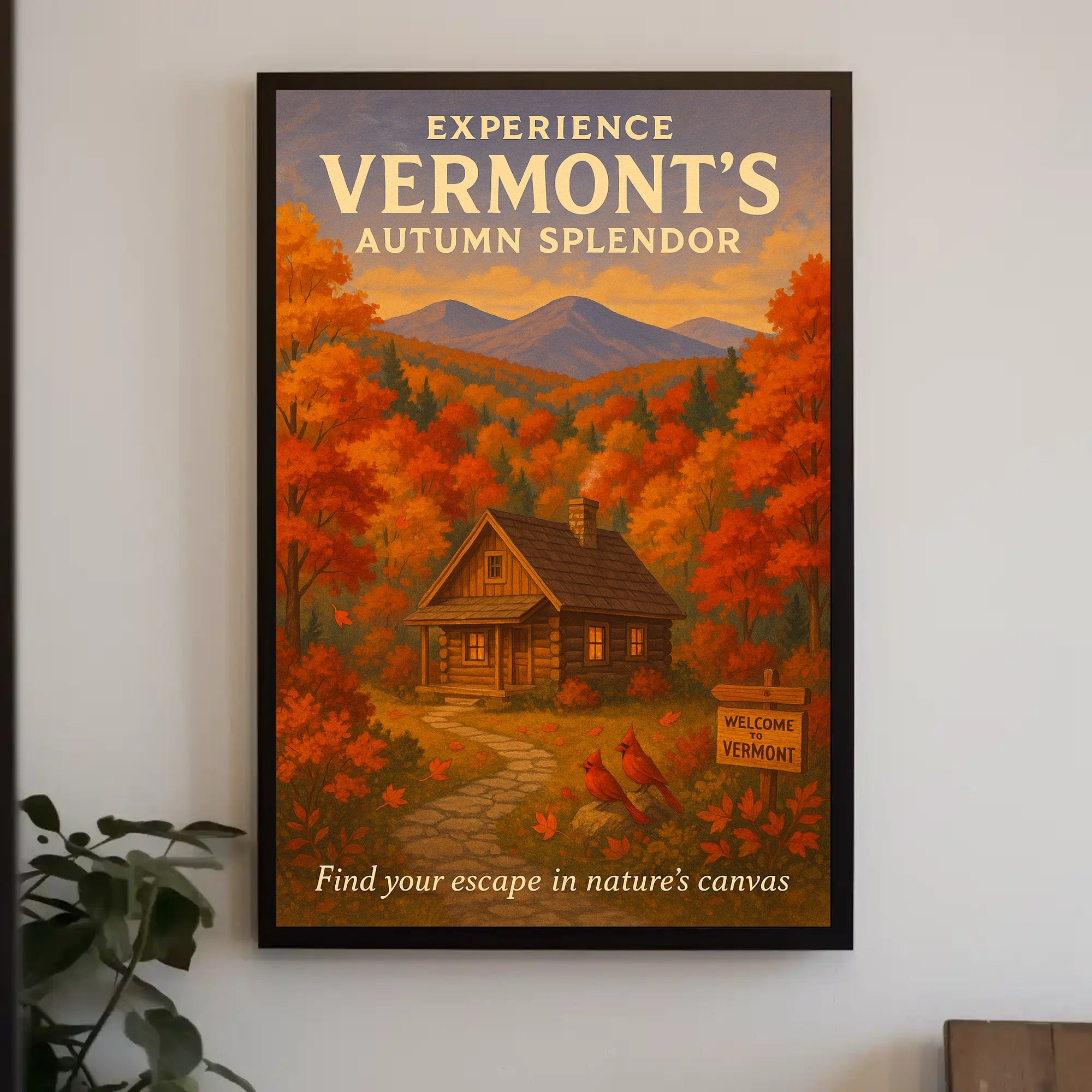 Vermont Autumn Scene Vintage Travel Poster