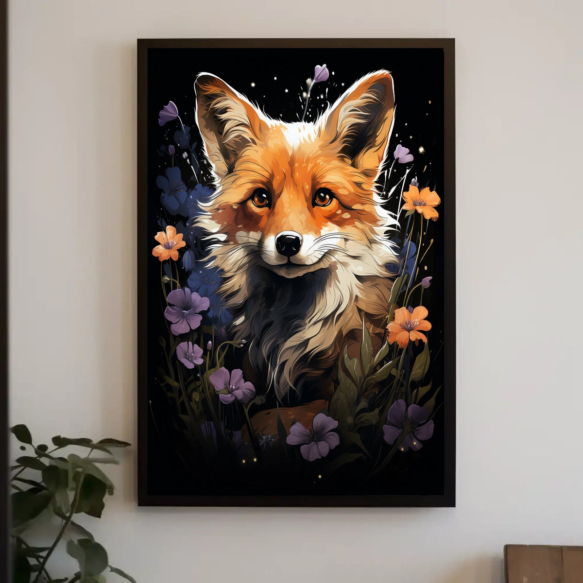 Enchanted Fox and Floral Night Art Poster