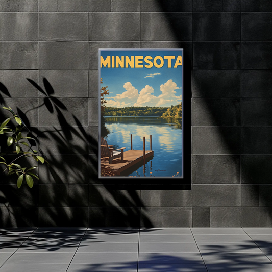 Minnesota Vintage Poster - Lakeside Dock View