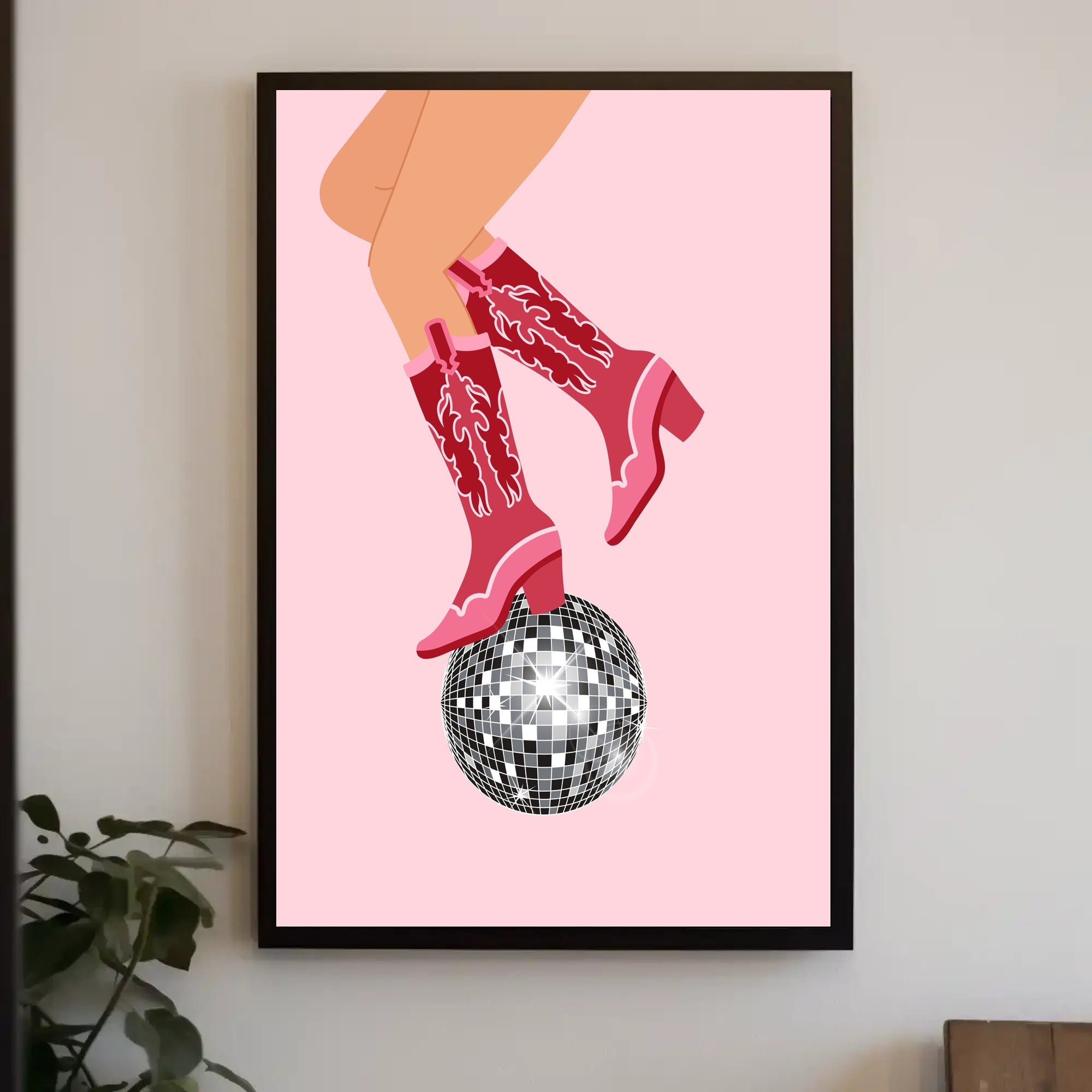 Retro Cowboy Boots Disco Ball Pop Culture Poster