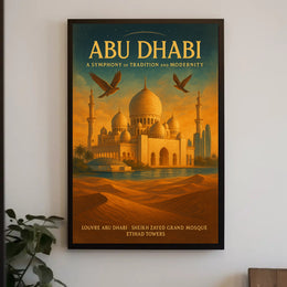 Abu Dhabi's Iconic Blend: Cultural Cityscape Travel Poster