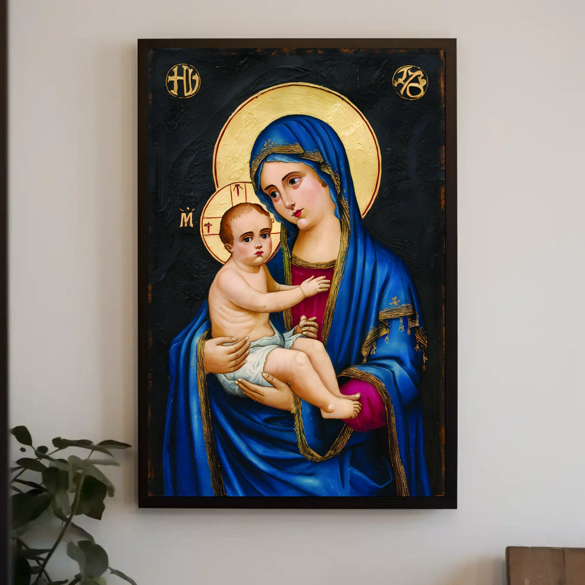 Iconic Mother Mary Holding Jesus Poster