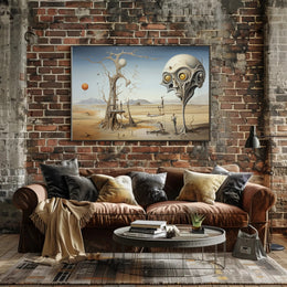 Surreal Desert Scene with Skull and Balloons Abstract Poster