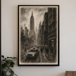 Charcoal Cityscape Of New York Poster Vintage Wall Art