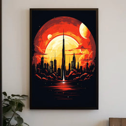 Futuristic Cityscape at Sunset Poster