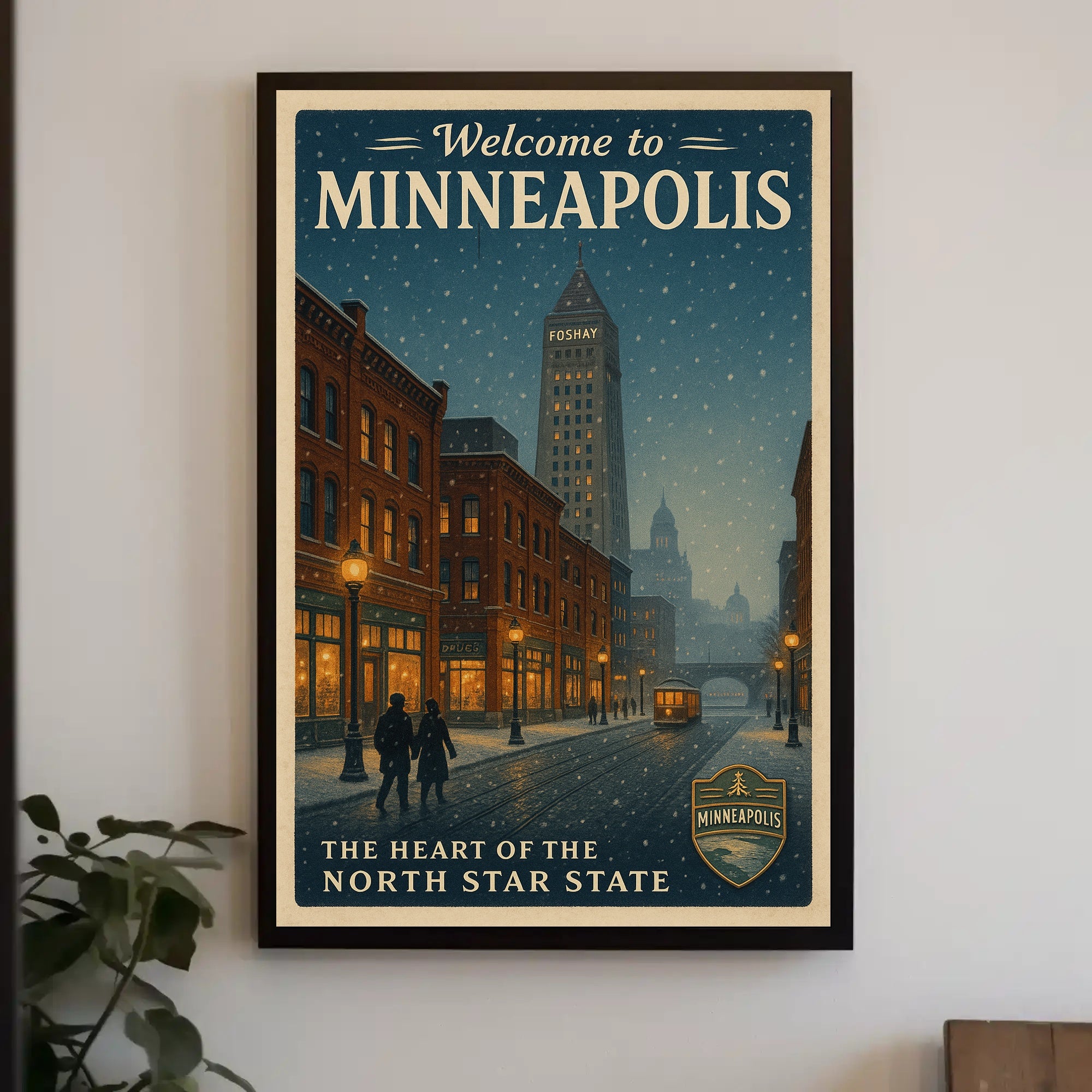Vintage Minneapolis Winter Scene with Foshay Tower Urban or Cityscape Poster