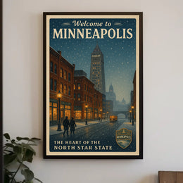 Vintage Minneapolis Winter Scene with Foshay Tower Urban or Cityscape Poster