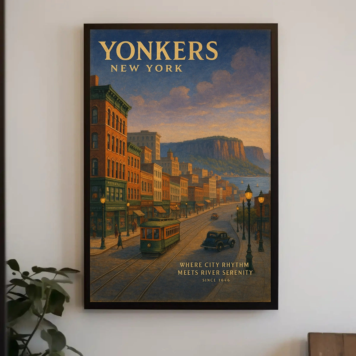 Yonkers Vintage Cityscape Travel Poster Retro Wall Art