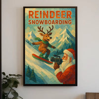 Reindeer Snowboarding Adventure Poster
