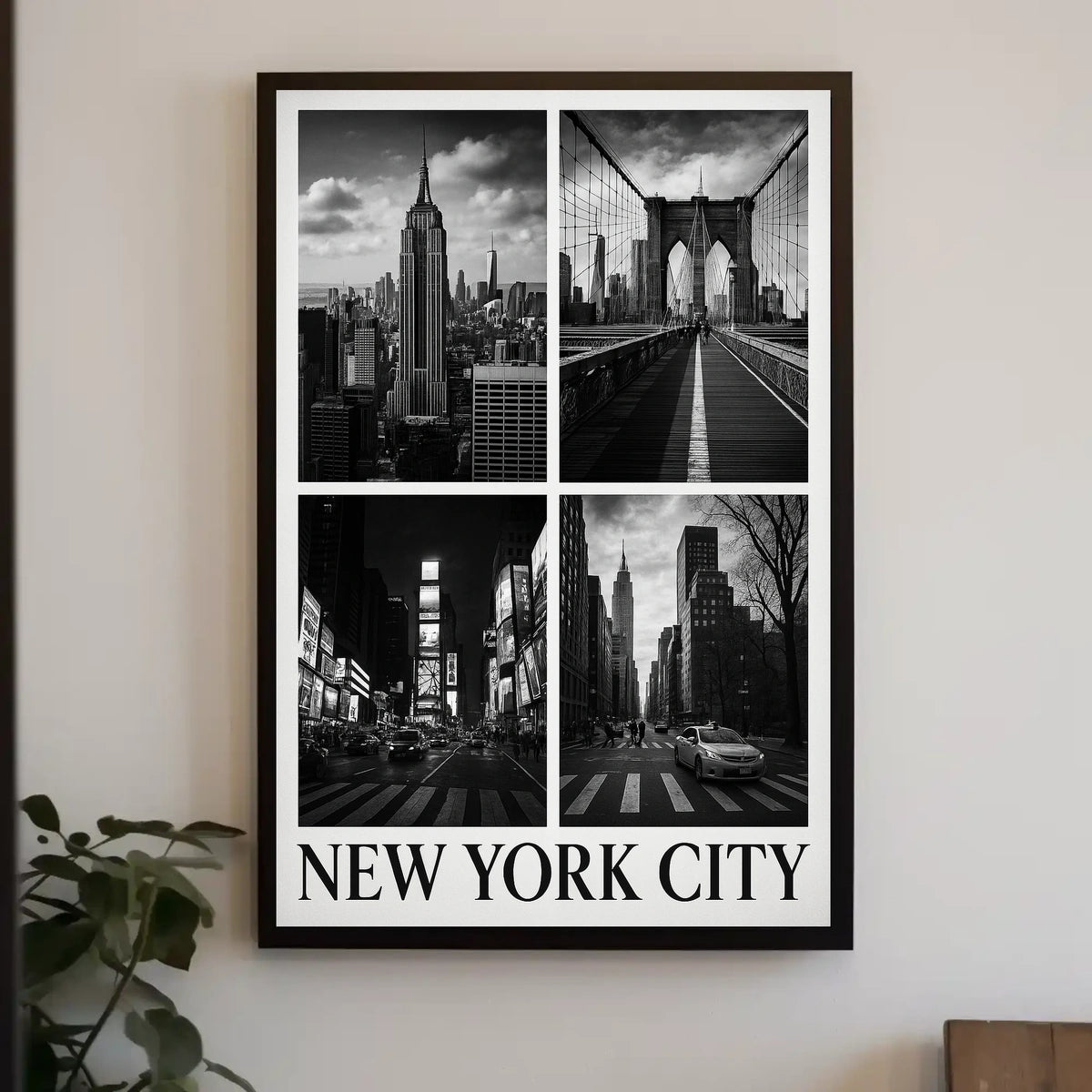 New York City Skyline Monochrome Poster Classic Wall Art