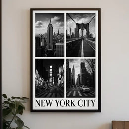 New York City Skyline Monochrome Poster Classic Wall Art