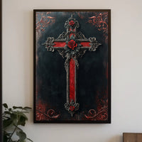 Stylized Ornate Cross with Roses Poster