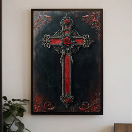 Stylized Ornate Cross with Roses Poster