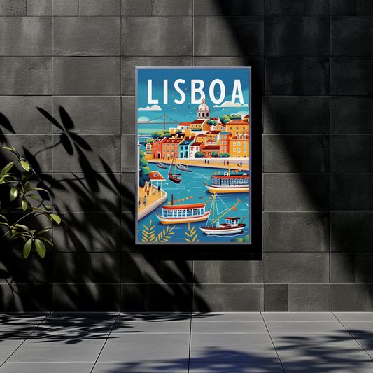 Vintage Poster Lisboa Portugal Harbor