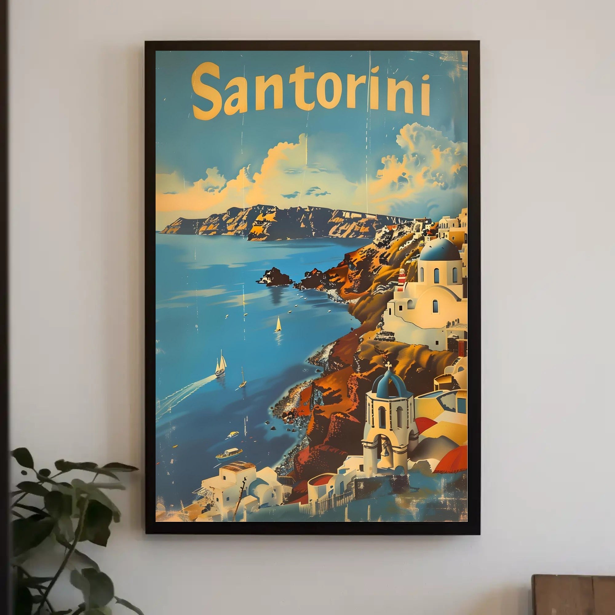 Santorini Escape: Aegean Serenity with Sailboats Poster