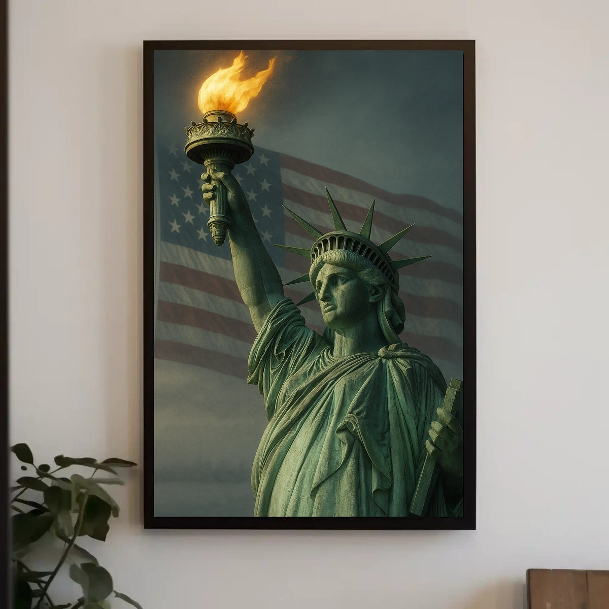 The Statue of Liberty and the American Flag Poster