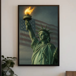 The Statue of Liberty and the American Flag Poster