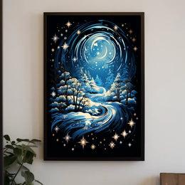 Whimsical Winter Night Fantasy Landscape Art Poster