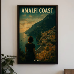 Amalfi Coast Italy Poster Wall Art Blue Water Scene