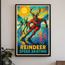 Reindeer Speed Skating Vintage Winter Sports Poster