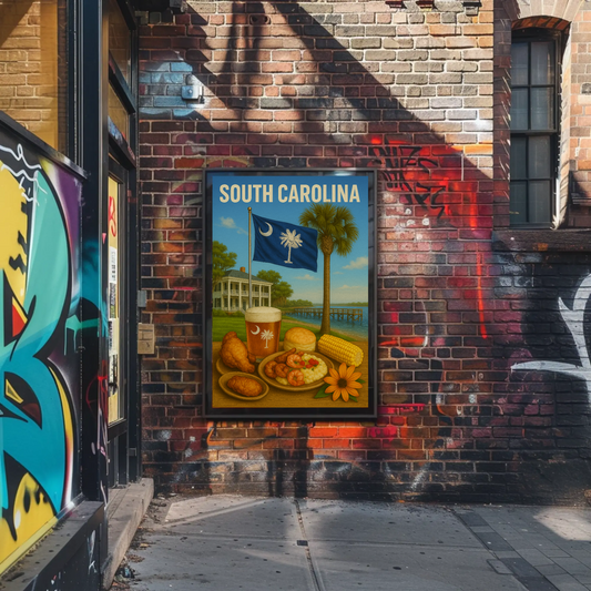South Carolina Shrimp Grits Palmetto Flag Travel Poster