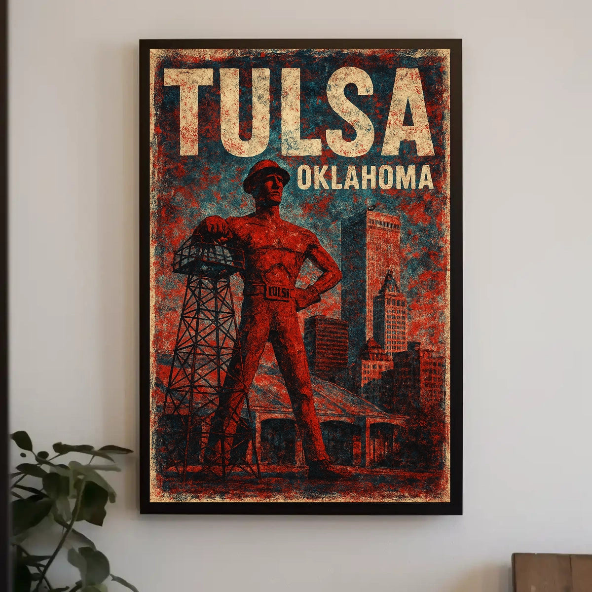Tulsa Oklahoma Cityscape Vintage Travel Decor Poster