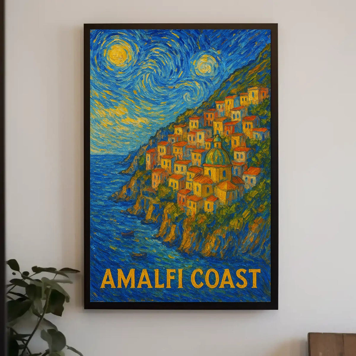 Amalfi Coast Starry Night Style Poster