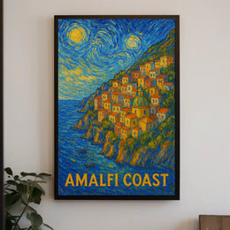 Amalfi Coast Starry Night Style Poster