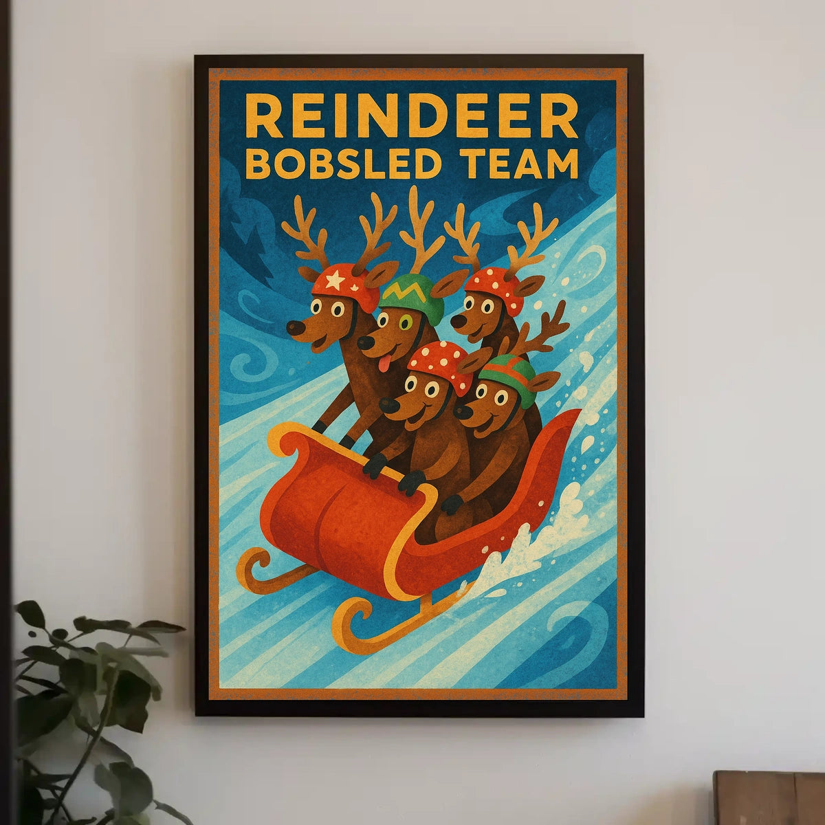 Reindeer Bobsled Adventure Poster: Fantasy or Mythology Poster