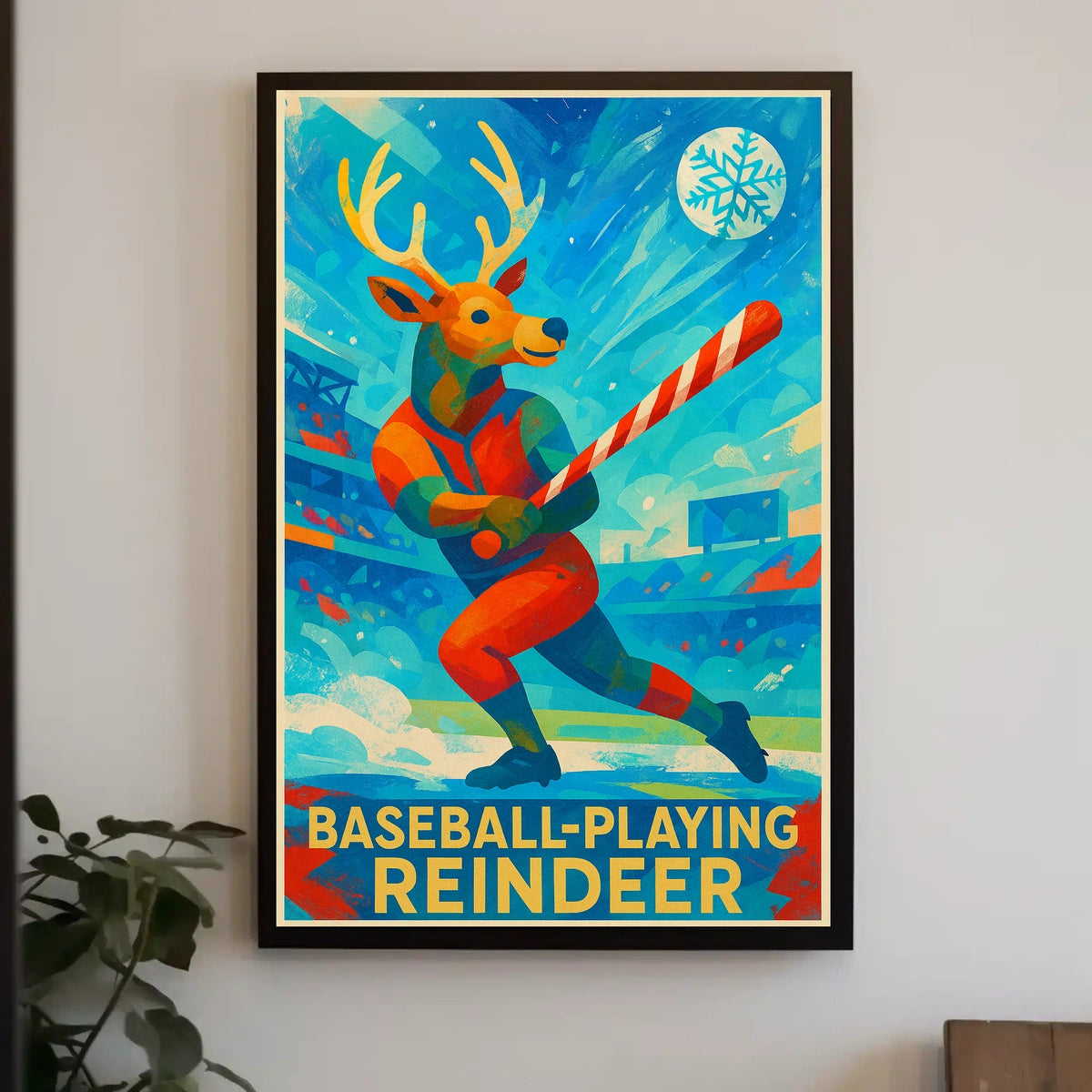 Baseball-Playing Reindeer Poster