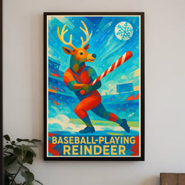 Baseball-Playing Reindeer Poster