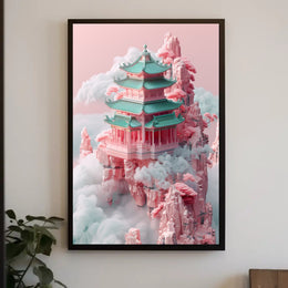 Floating Pagoda In The Clouds Poster PosterGoat
