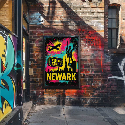 Newark New Jersey Neon Prudential Center Skyline Travel Poster