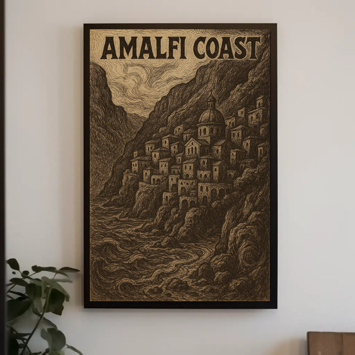 Amalfi Coast Scenic Illustration Poster Wall Art Decor