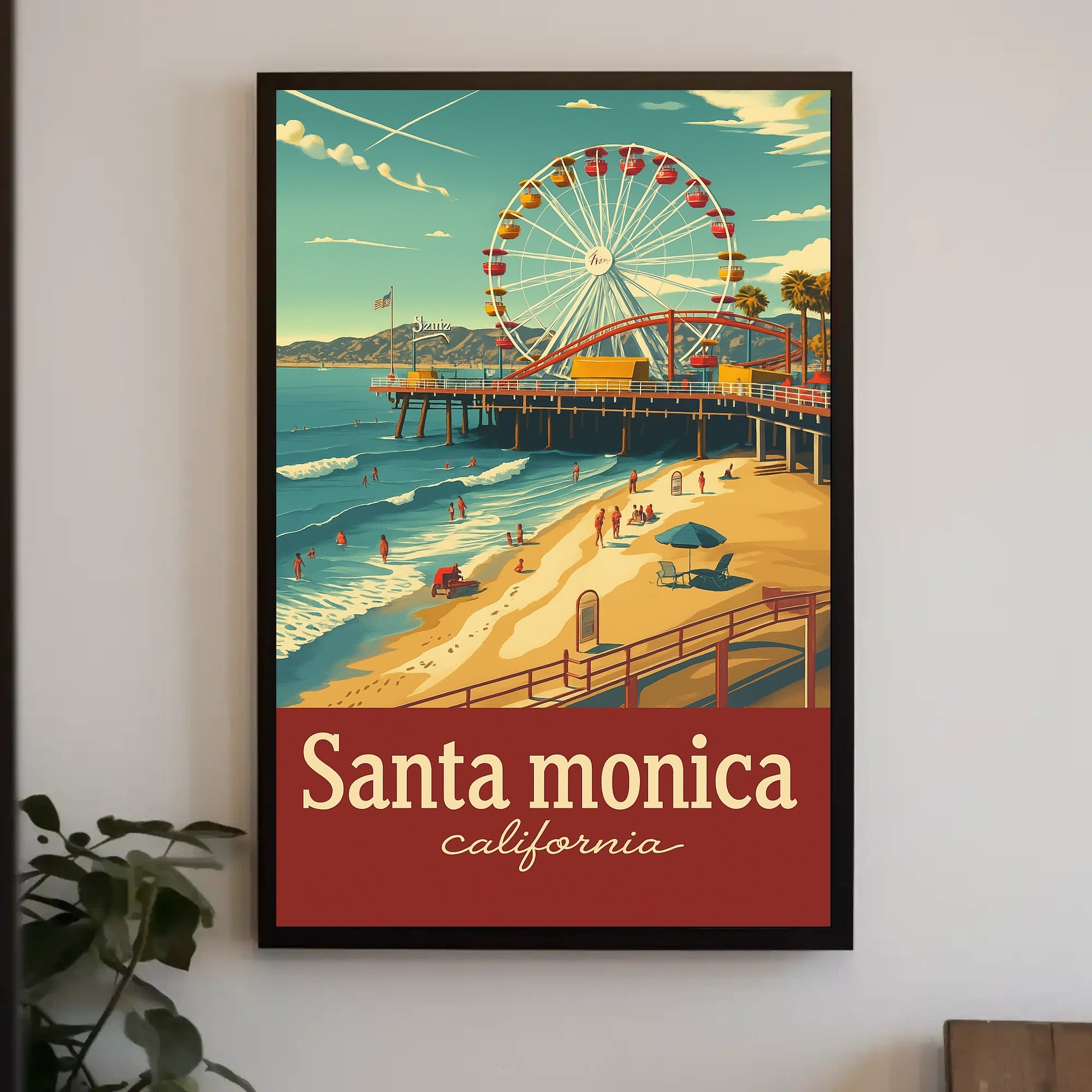 Santa Monica Pier Retro Travel Poster