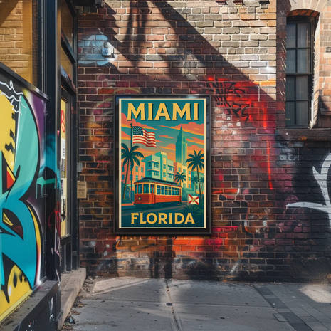 Miami Retro Travel Art Deco Nostalgia Travel Poster