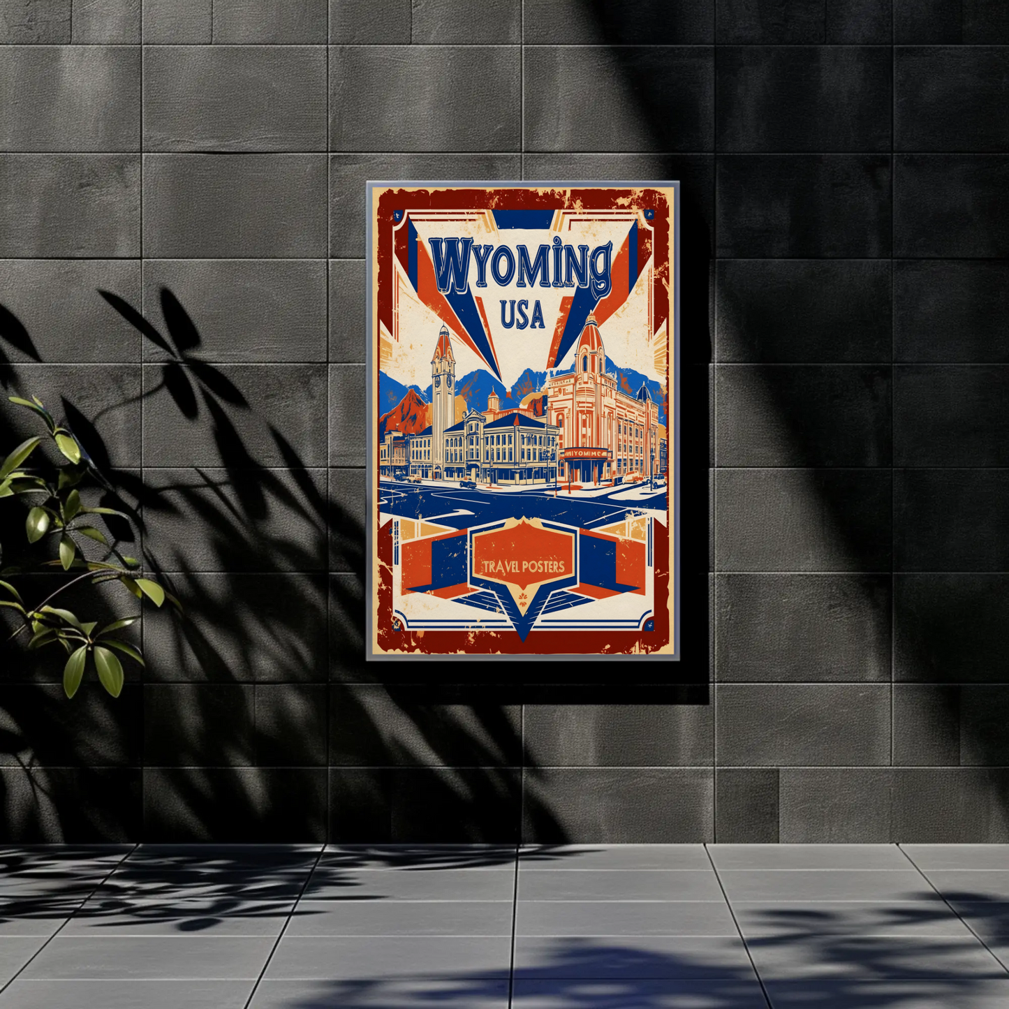 Wyoming USA Historic Main Street Vintage Travel Poster