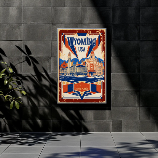 Wyoming USA Historic Main Street Vintage Travel Poster