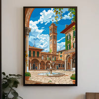 Charming Italian Piazza with Clock Tower Poster