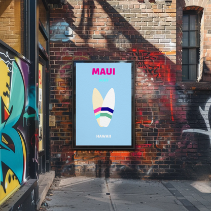Maui Hawaii Surfboard Graphic Retro Travel Poster
