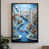 Whimsical European Cityscape Illustration Urban or Cityscape Poster