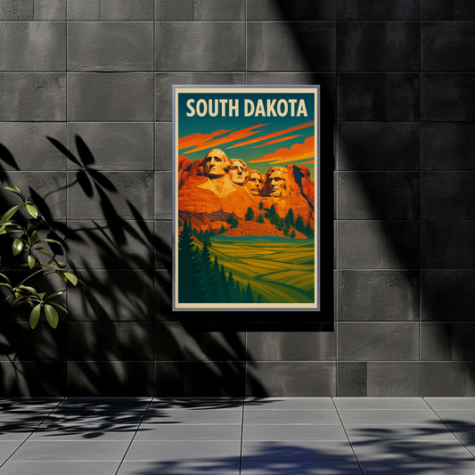 Mount Rushmore Sunset Field South Dakota Vintage Travel Poster