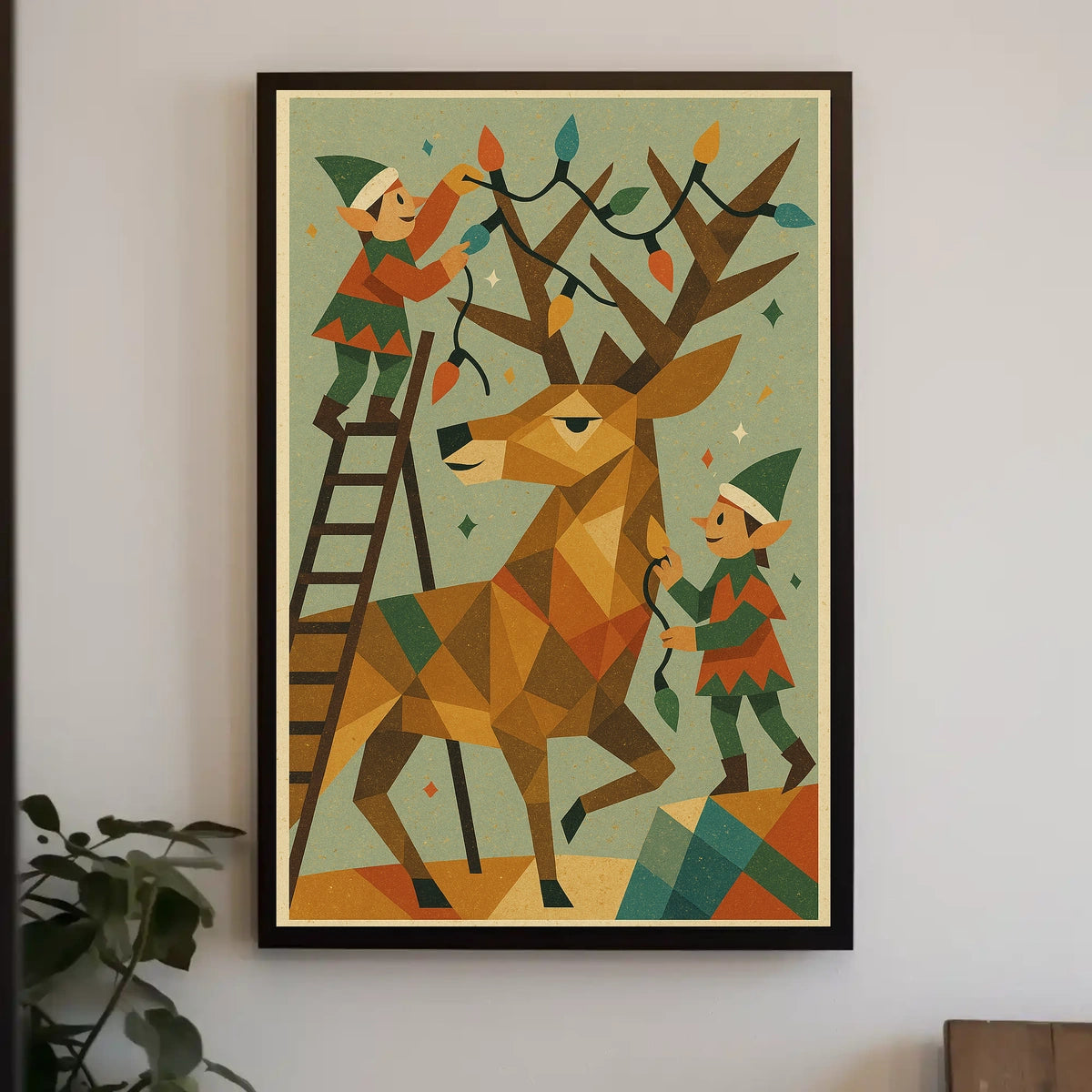 Festive Elves And Reindeer Poster