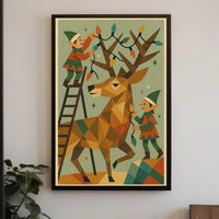 Festive Elves And Reindeer Poster